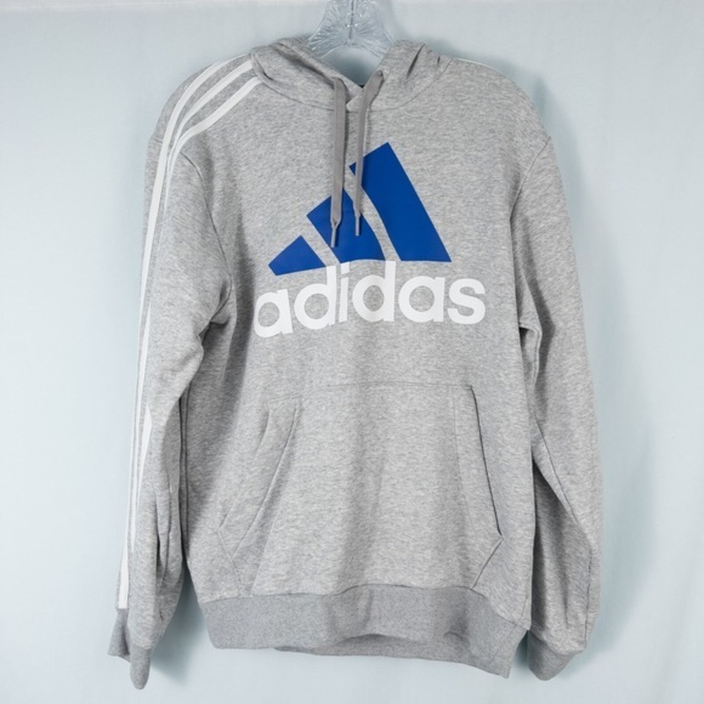Adidas Essentials 3 Stripes Logo Fleece Hoodie Mens Medium Gray Blue Athleisure